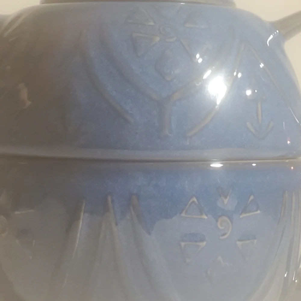 Vintage PIER 1 'Tea For One' Ceramic Stonewear Teapot Tea Cup Set Blue EUC